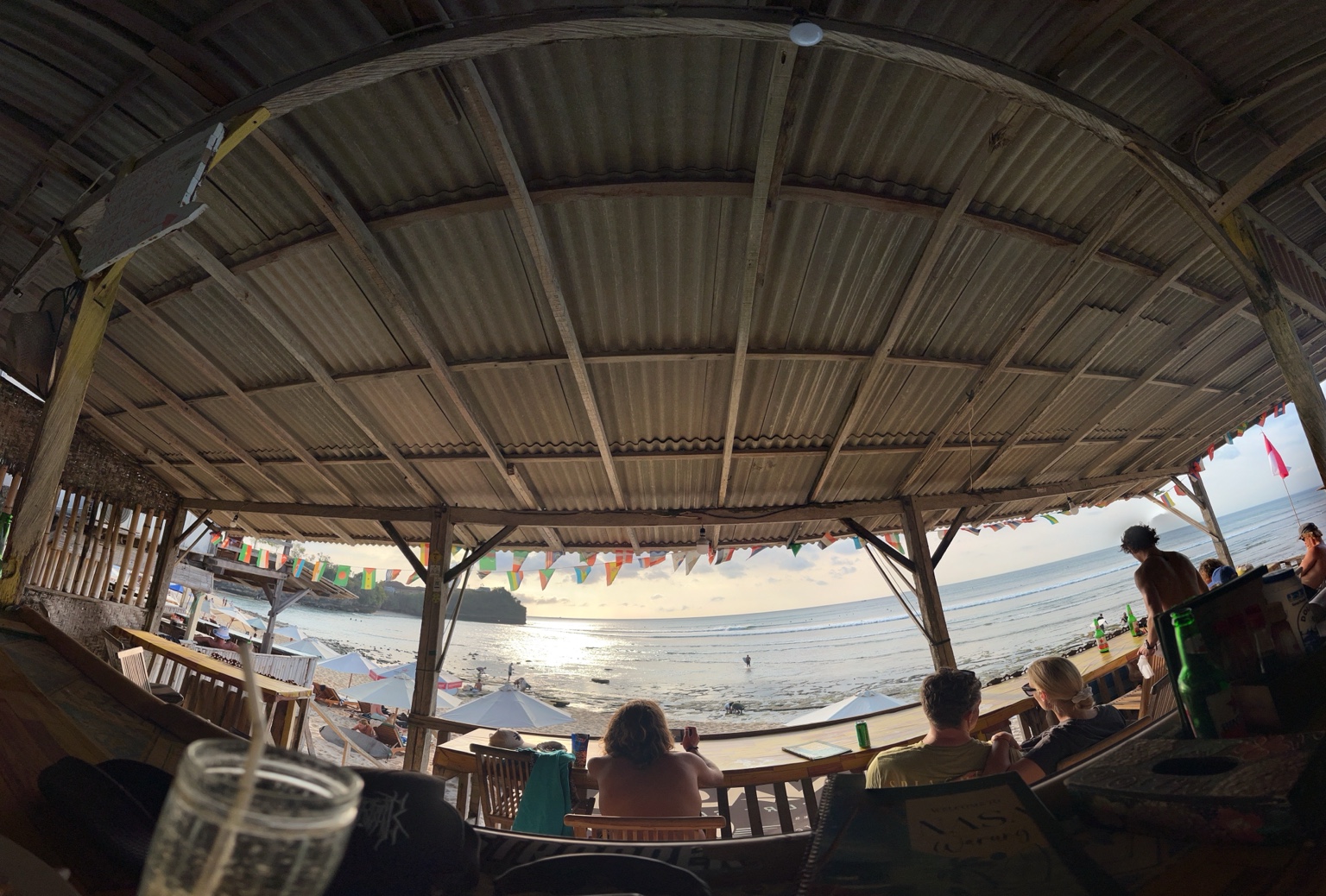 The ocean and Balangan Beach viewed from the open-air Nasa Warung